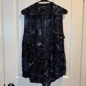 Rock & Republic Black and White Tie Dye Sleeveless Top Silver Accents Size XL